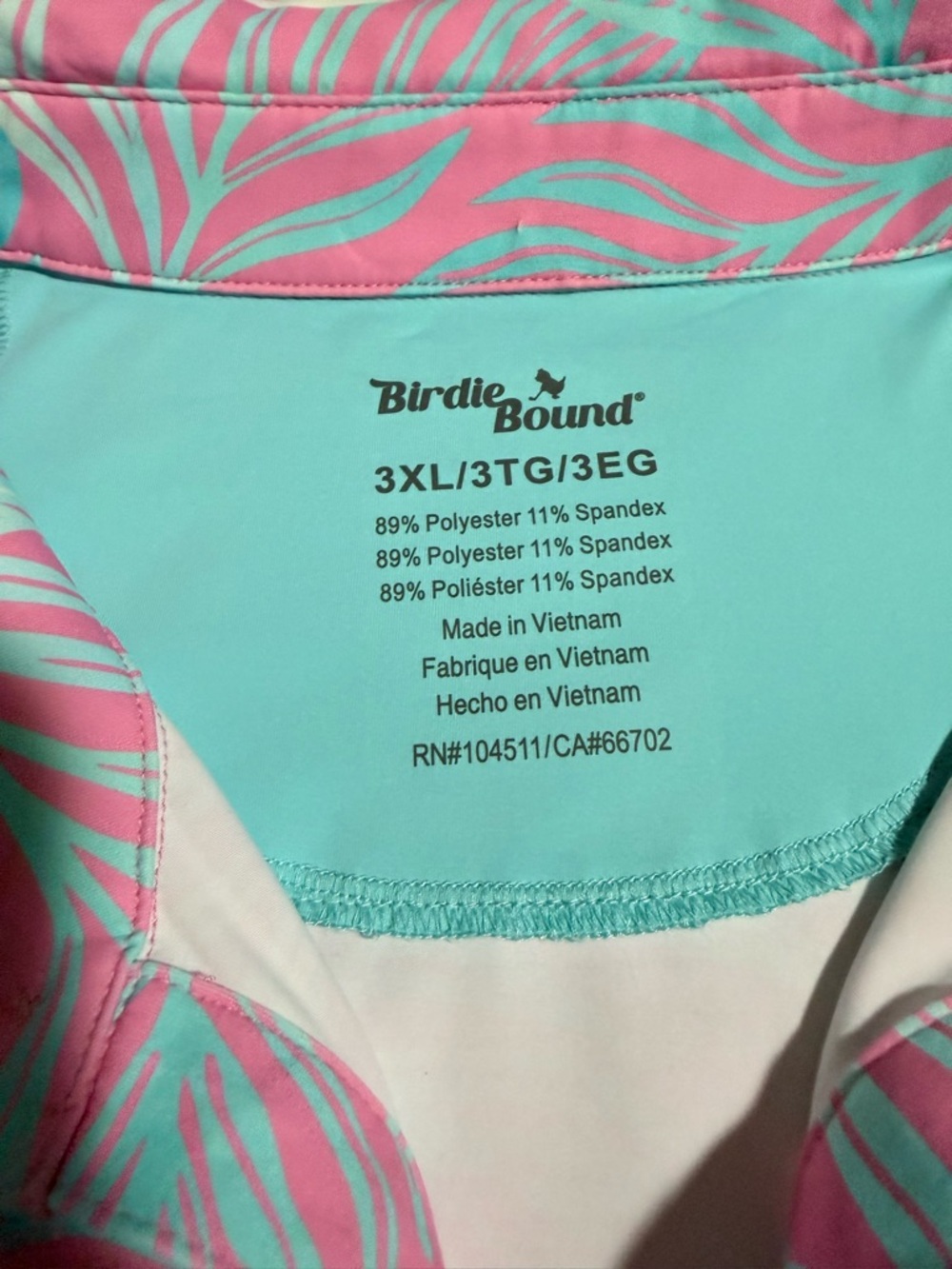 Birdie Bound Tropical Polo Shirt 3XL Pink Teal Oversized Performance - Picture 5 of 6